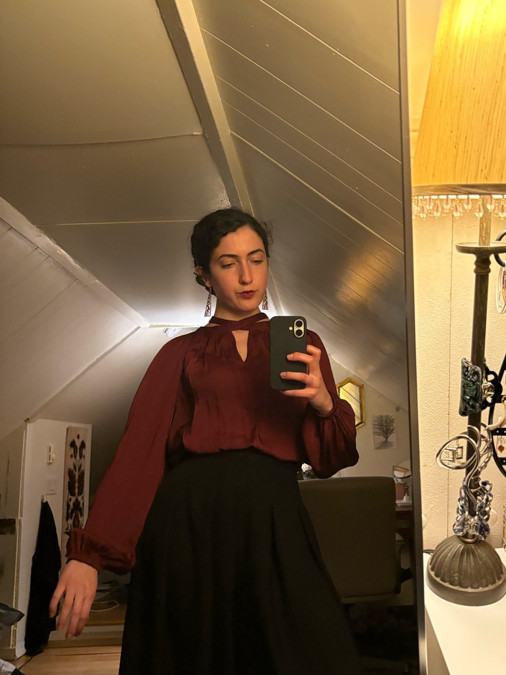 Burgundy Blouse with Bishop / Peasant Sleeves & Tie